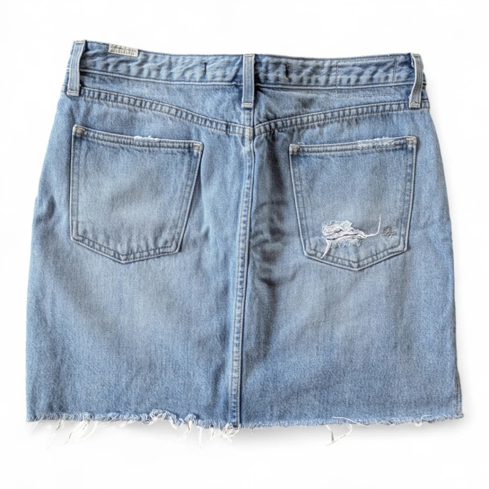 Lovers + Friends Y2K Elijah Distressed Asymmetrical Cotton Denim Mini Skirt 28